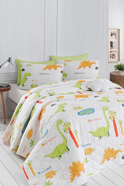 Eponj Home Double Quilted Bed Cover set - Dinos White