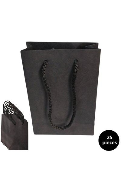 roco paper 25 قطعة من أكياس الهدايا والتسوق من الورق المقوى الأسود - للحفلات، وأعياد الميلاد، ورأس السنة الجديدة، مقاس 17 × 12 × 5 سم