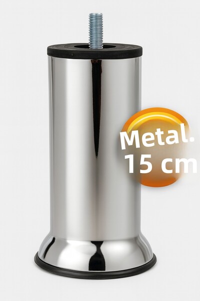 Badem10 Picior din metal cromat cu șurub M8 - Suport pentru scaun pat, picior de ridicare de 15 cm