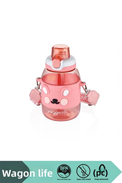 Vagonlife 600 مل حيوانات لطيفة - زجاجة مياه للأطفال من البولي كربونات مع مصاص...