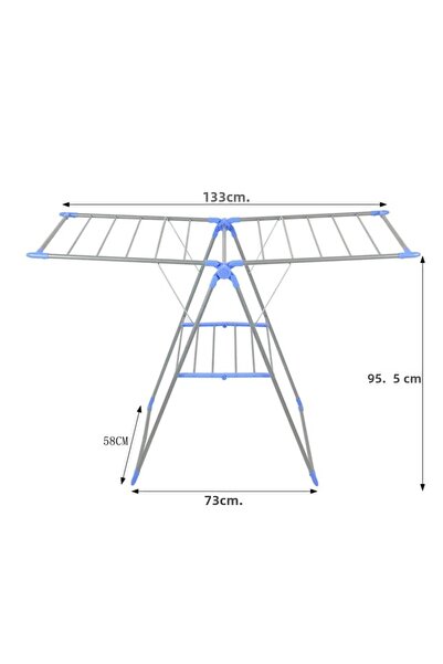 Taimi 4-Tier Foldable Silver Clothes Drying Rack for Laundry Rolling White/Blue - 133L x 58H x 95W cm