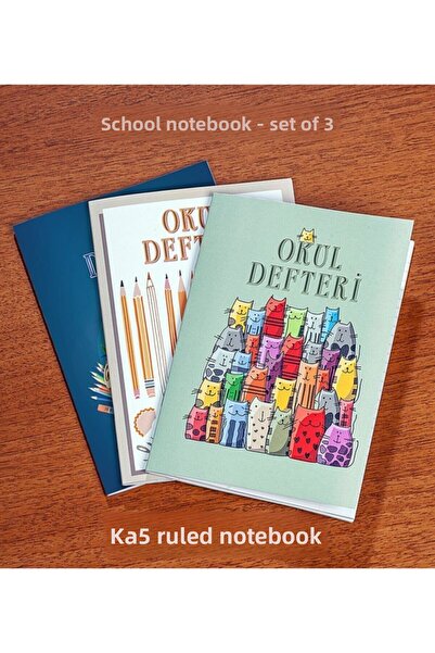 Deha Yayınları Caiet de școală cu rigle A5 (Set de 3)