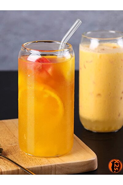 ERKUGO 6 Pieces Thick and Large Size Glass Straws, Curved Transparent Glass Straw Set with Cleaning Brush Gift