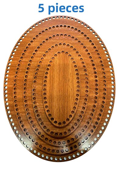 şamaksesuar 5-Piece Single Face Walnut Colored Wooden 3 mm Mdf Oval Ellipse B...