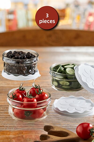 grimorlife 3 Pieces White Plastic Breakfast Glass Bowl with Lid - Breakfast Storage Container 415 Cc