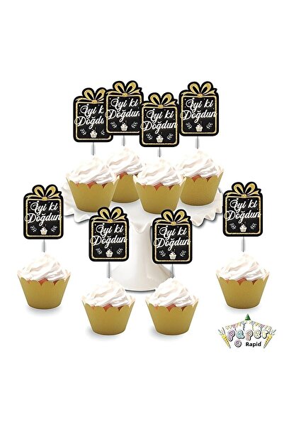 DÜVENCİ TİCARET مجموعة من 8 أعواد أسنان لامعة من إيفا ديلوكس باللون الذهبي لع...