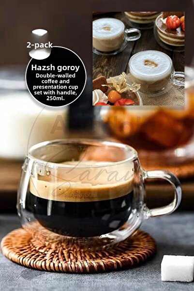 Anadolu Saray 120ml Borosilicate Espresso Coffee Cup with Handle - 2 Pcs, Double Walled Heat Resistant