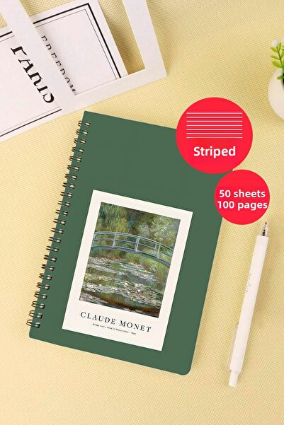 Anime Marketi دفتر مدرسي بتصميم فني من كلود مونيه مقاس A5، 50 ورقة، 100 صفحة ...