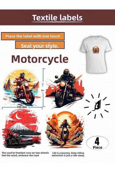 AGG Reklam Iron-On Clothing Label Motorcycle Set of 4