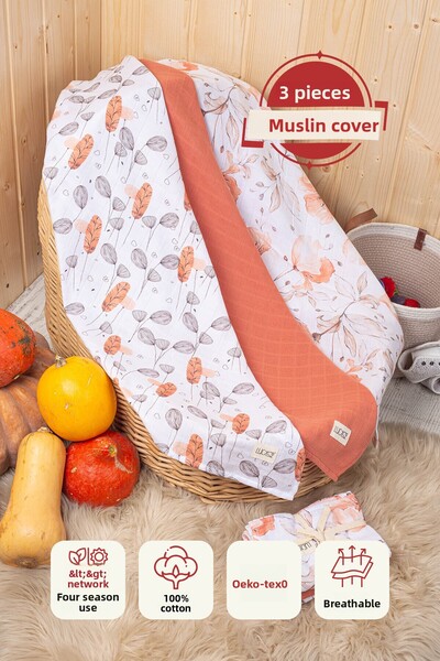 LUCKKA طقم غطاء موسلين مطبوع رقمي 3 قطع - 75x75 سم - Zt5000