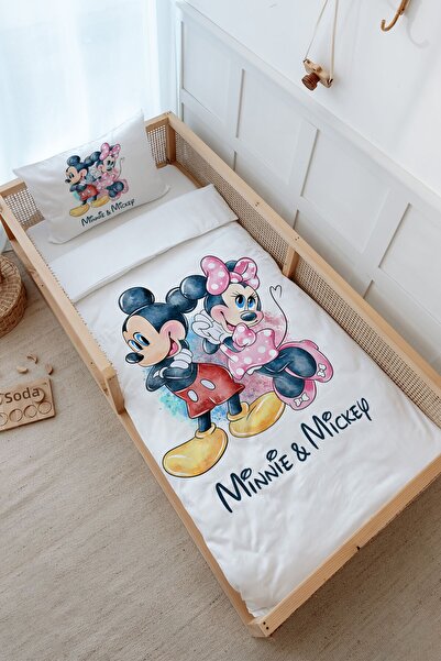 Tuğba Kuğu Montessori Duvet Cover Set (100X200) - Mini Mouse & Mickey with Cute Dress