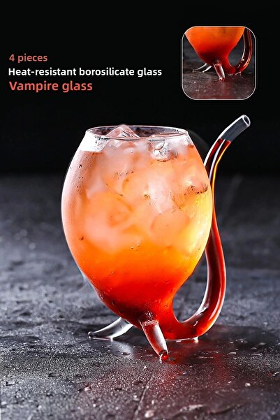 Berdina Home 4 Pieces - Heat Resistant Borosilicate Glass Vampire Cup with Straw