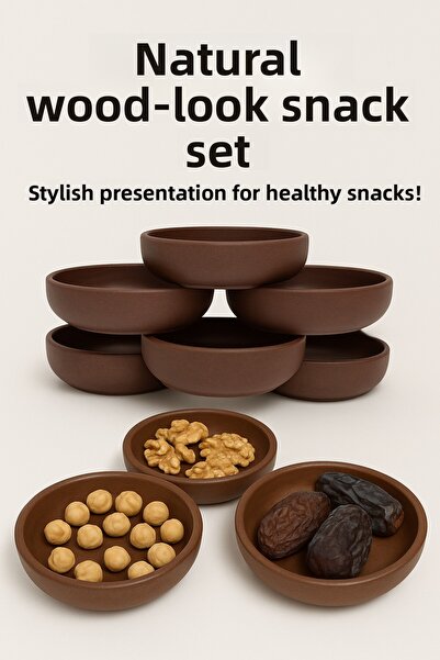 ZenGlow طقم من 6 قطع أنيقة من البلاستيك بمظهر خشبي لتقديم الوجبات الخفيفة وال...