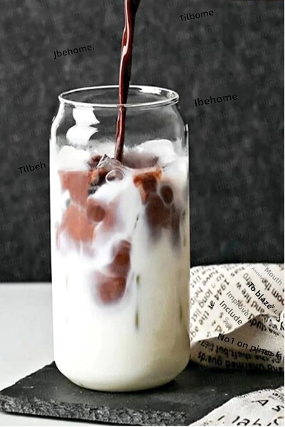 Tilbe Home Set of 2 Straw Cola Box Shaped Cups Milk Tea Coffee Water Presentation Cups Borosilicate Cups