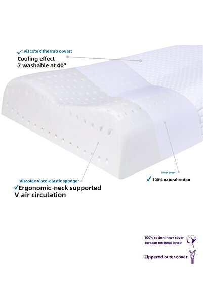 VİSCOTEX Orthopedic High Neck Supported Visco Pillow 60X43X14/12 cm White