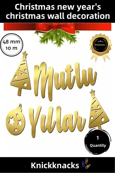 Knicknack Premium Christmas New Year's Banner - Happy Birthday Merry Christmas Calligraphy, Gold 1 Piece