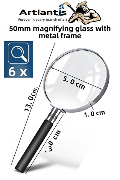Artlantis Lupă metalică 50 mm 1 bucată 6x Mâner din plastic cu ramă Lupă de 5...