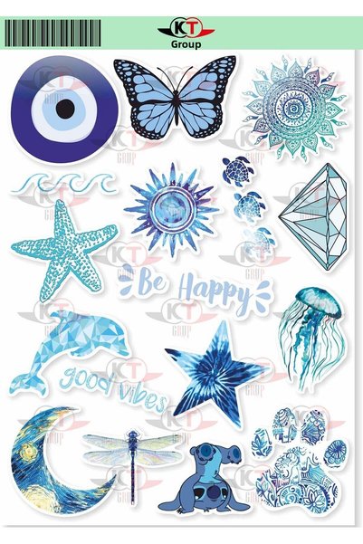 KT Decor VSCO Blue Themed Phone, Tablet, Laptop, Notebook, Diary, Planner PVC Sticker Set - 5