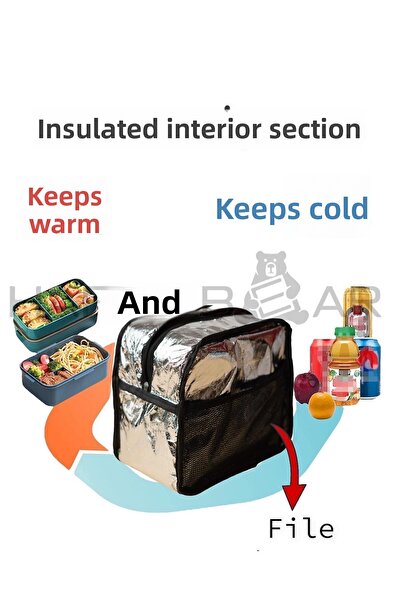 Happy Bear Khaki Green Heat Insulated Waterproof Thermal Bag Food Carrying Lunch Bag with Hanger