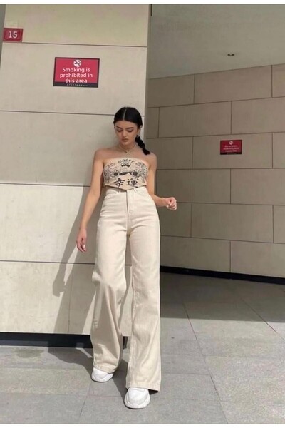 SU SHE Pantaloni Palazzo Jean cu talie înaltă