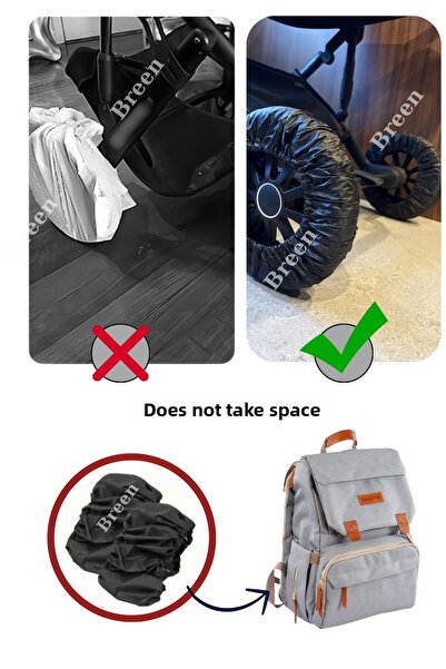 Breen Black Walking Stick Baby Stroller Wheel Protective Case, Does Not Take up Space, Waterproof, Dustproof