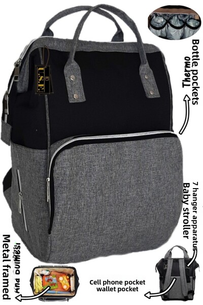 USF حقيبة ظهر للعناية بالطفل باللون الأسود والرمادي