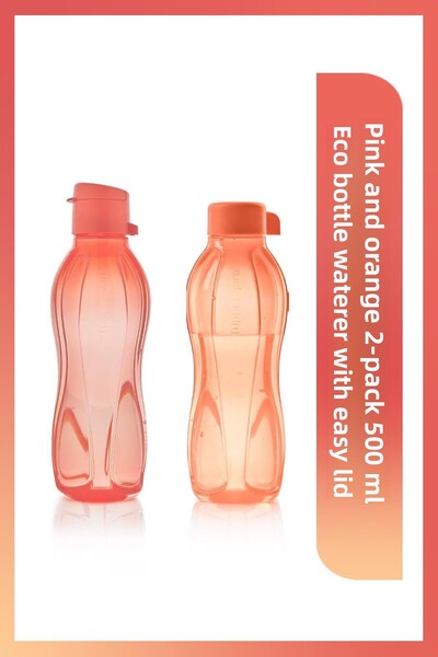 Tupperware Eco Bottle Easy Cover Water Bottle and Flask Pink and Orange 2-Piece 500ml