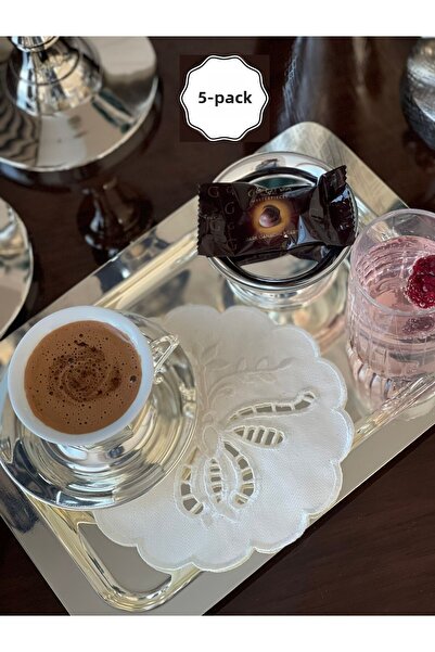 QBR Home Set de 5 servetele de prezentare pentru cocktail brodate cu broderie manuala. Model fluture (5 bucăți)