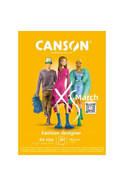 Canson Bloc de desen XSmart Fasion Desing 180g 30 coli A4 pentru schițe și marker pentru bloc de desen