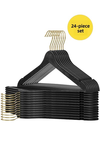 Home 24 Pieces - Wood Look Plastic A Quality Black Clothes Hanger Gold Hook