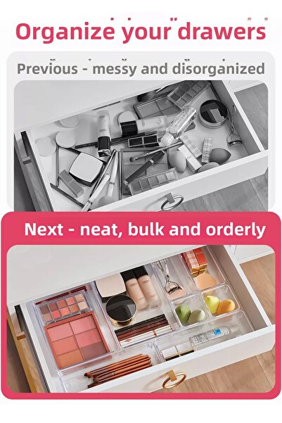 FİTHOME Set of 10 Multi-Purpose Drawer Organizer Clear Organizer Makeup Jewelry Organizer