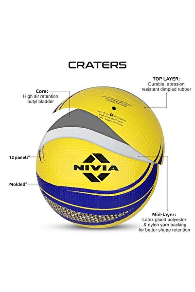 Nivia 488 Craters Volleyball | Yellow/blue | Size 4 | Rubber Moulded | Water Resistant