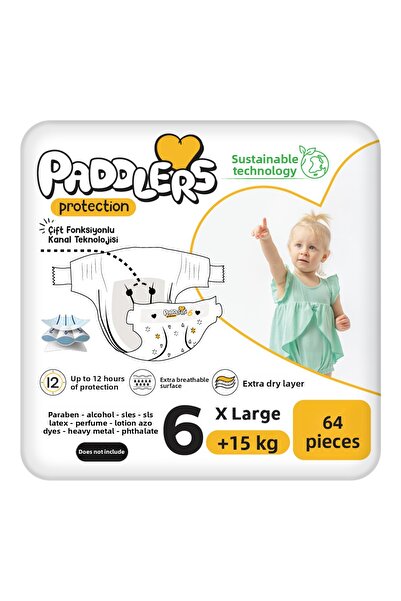 Paddlers Protection Baby Diapers 6 Number X-Large 64 Pieces (15+Kg) Jumbo Set...