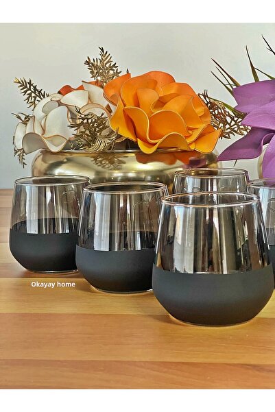 P&ORA PREMIUM KITCHEN PRODUCTS Lal 361 6-Piece Bottom Black Top Smoked Water Glass, Soft Drink Glass, Gift, Dowry Box, Luxury