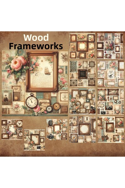 Pink Swan Craft Set de autocolante vintage pentru colaj cu rame din lemn – 12...