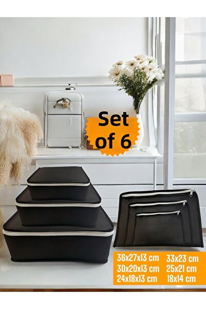 Balkan Room مجموعة منظمات حقائب سوداء مكونة من 6 قطع، مجموعة منظمات داخلية لحقائب السفر