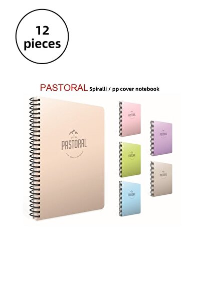 Gıpta 96YP Lined Pastoral A4 Spiral PP Cover Notebook - 12 Pieces