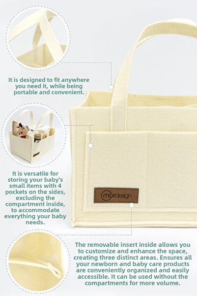 mordesign Felt Mother Baby Care Bag, Newborn Changing Organizer, Portable Organizer, Beige