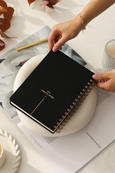 Matt Notebook 2026 Year A5 Linen Agenda Spiral Bound 15X21 cm - 12 Months Black