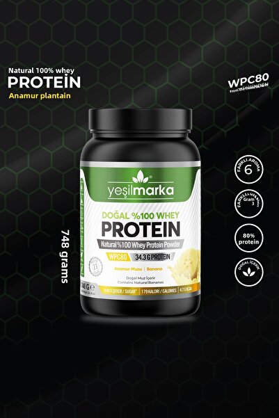 yeşilmarka Natural Whey Protein Powder - Anamur Banana 748g - Real Banana Powder - Does Not Contain Artificial Sweetener!