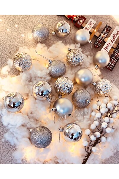 Derin Düşler زخرفة شجرة الصنوبر السنة الجديدة زخرفة الكرة الفضية الفضية 5 سم حزمة من 16
