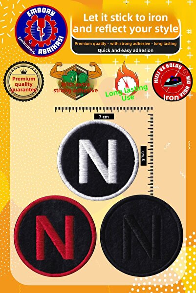Embory Iron-On Embroidery Patch, Letter N (3 Pcs) Iron-On Embroidery Woven Ap...