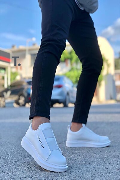 Rainon Store White Leather Elastic Outdoor Men's Sneakers