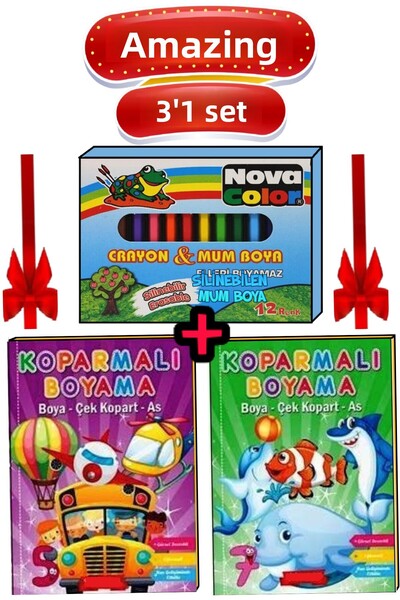 Ata Yayıncılık 2-Piece Coloring Book for Kids 12-Piece Erasable Crayon
