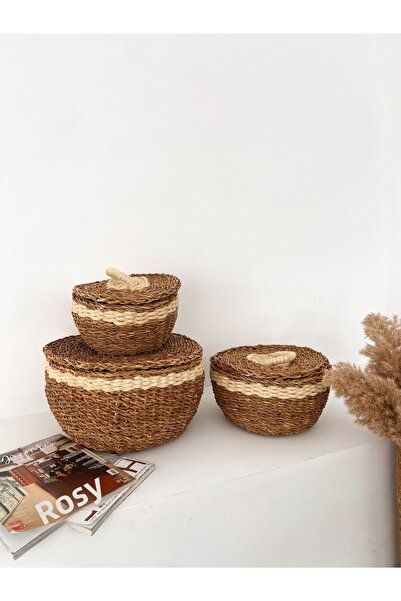 KaiHome سلة خوص - 3 قطع مع غطاء، منظم حمام، منظم