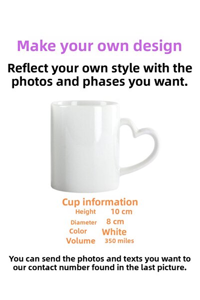 Elbasan Tekstil كوب بمقبض على شكل قلب - تصميم خاص مع صور وكتابة