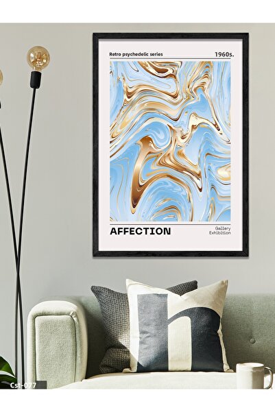 CeSht Blue Marble Pattern Affection Written One Piece Black Wooden Framed Pai...