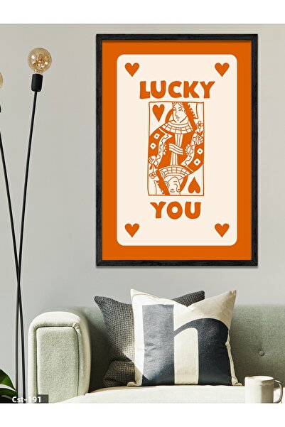 CeSht Carte portocalie „LUCKY YOU” Pictură într-o singură bucată cu ramă din ...