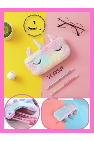 TOYFEST Soft Plush Unicorn Themed Pencil Case - Mini Item Storage Bag - 1Pcs