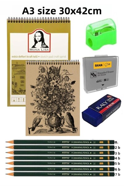 Artlantis A3 Kraft Sketchbook Spiral 50 Sheets Charcoal Drawing Set Dough Era...